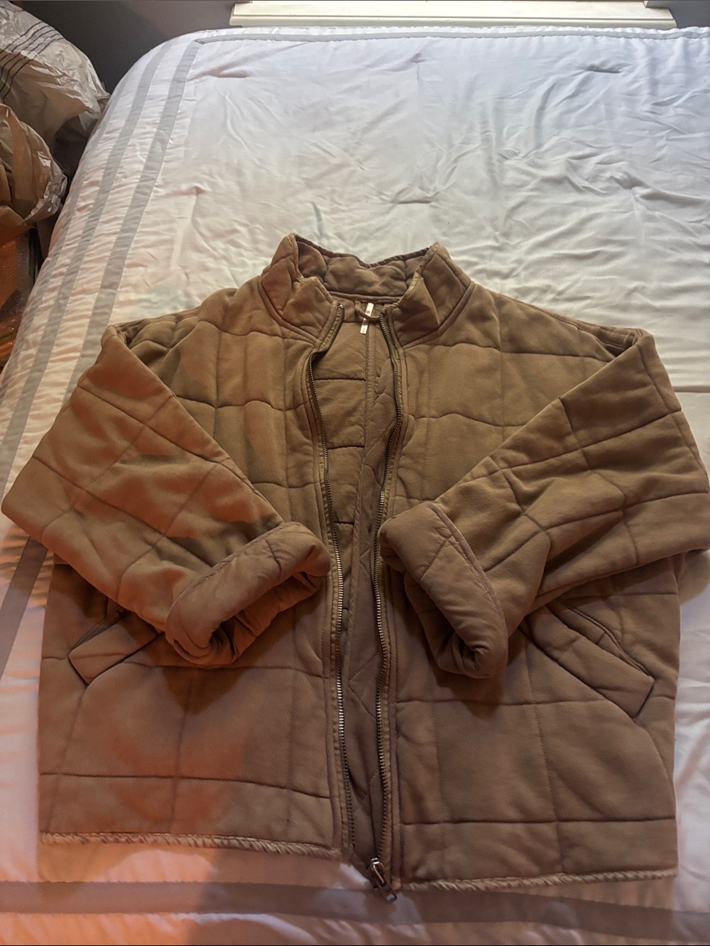 Free People Quilted Jacket in Taupe